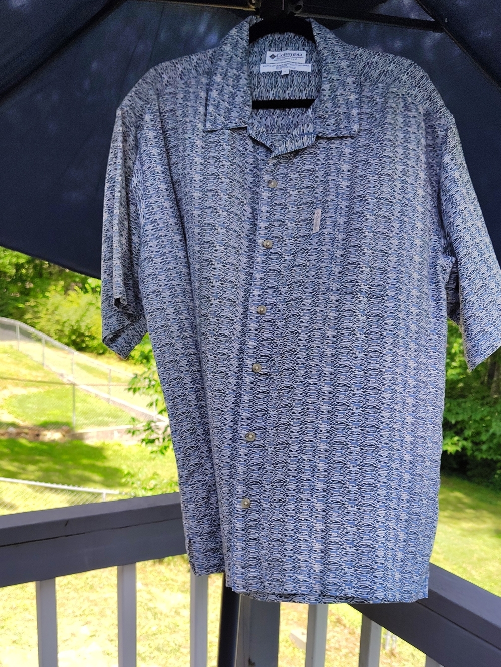 Columbia Blue and White Vintage Short Sleeve Button-Up Shirt